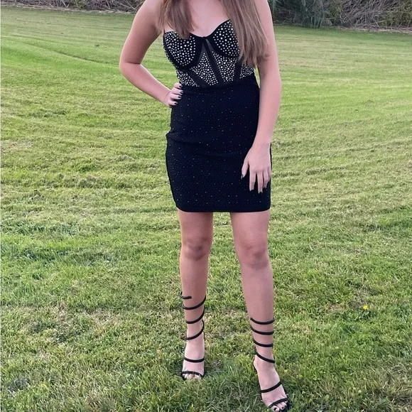 midnight mini rhinestone dress Midnight Icon Rhinestone Mesh Halter Mini Dress